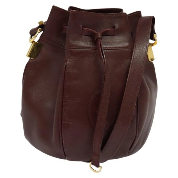 CARTIER Must Line Shoulder Bag Leather Bordeaux Gold Auth - Picture 9 of 14